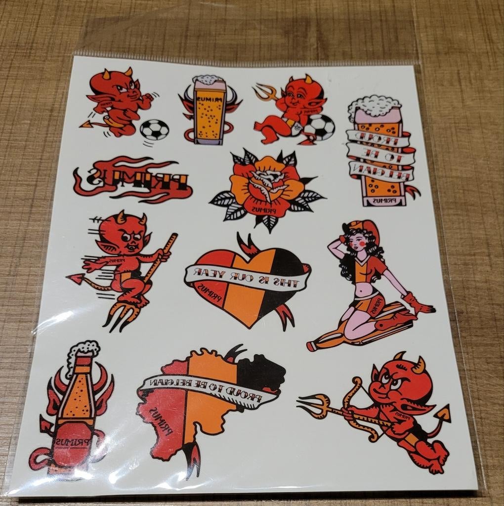 Rode Duivels/ team Belgium: voetbaltattoo's (Primus bier), Verzamelen, Ophalen of Verzenden, Nieuw, Poster, Plaatje of Sticker