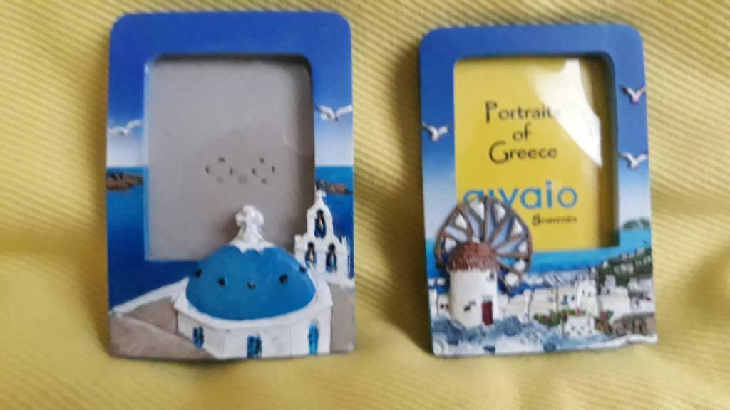 2 fotokadertjes Griekenland Santorini - Mykonos 9 x 6 cm, Ophalen of Verzenden, Zo goed als nieuw, Overige materialen