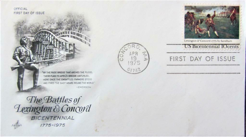 FDC- AMERICAN REVOLUTION- THE BATTLES OF LEXINGTON & CONCORD, Enlèvement ou Envoi, Affranchi, Autres thèmes