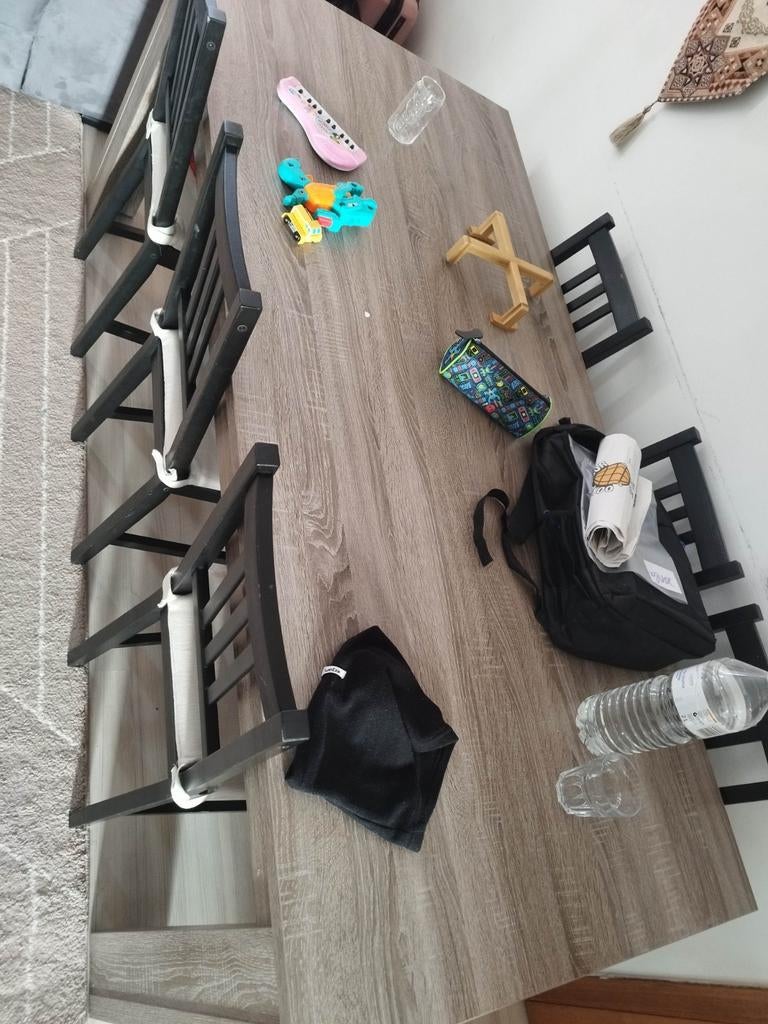 Eettafel voor 8 personen, gemaakt van hout, met IKEA-stoelen, Ophalen