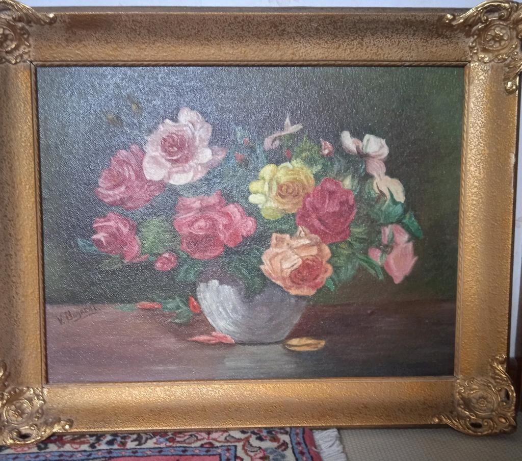 Klassiek schilderij bloemen, 70x58, incl. kader, + 60 jaar, Ophalen