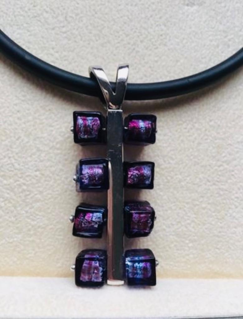 Halsketting met Murano glas en zilver, Met hanger, Paars, Nieuw, Ophalen of Verzenden