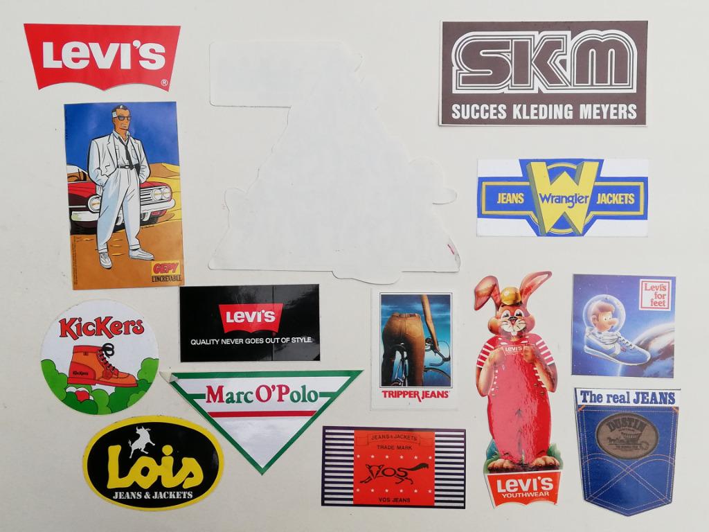 Lot de stickers rétro - mode, vêtements & jeans (3) 70s/80s, Antiquités & Art, Curiosités & Brocante, Enlèvement ou Envoi