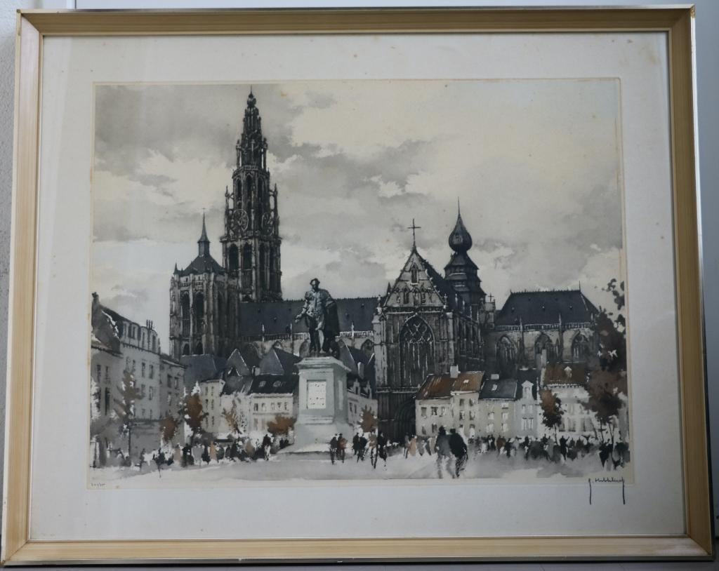 Roger Hebbelinck (1902-2014) - Groenplaats Antwerpen, Antiek en Kunst, Ophalen