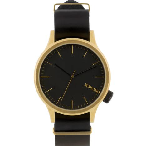 Komono Magnus Gold Black, Overige merken, Overige materialen, Leer, Polshorloge
