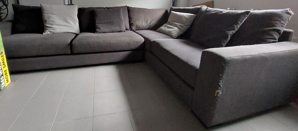 Grijze stoffen hoekzetel, Ophalen, Gebruikt, Hoekbank, 300 cm of meer