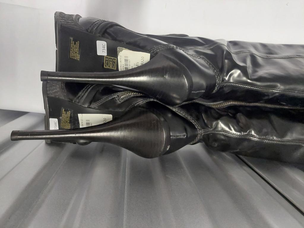 734C* UNIQUE sexy hautes bottes noires cuir talon 15 cm (39), Neuf, Unique, Bottes hautes, Noir