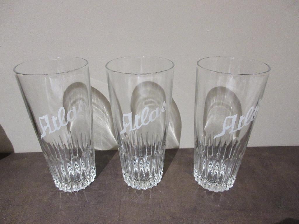 3 oude bierglazen ATLAS 25cl bierglas vintage, Verzamelen, Biermerken, Ophalen