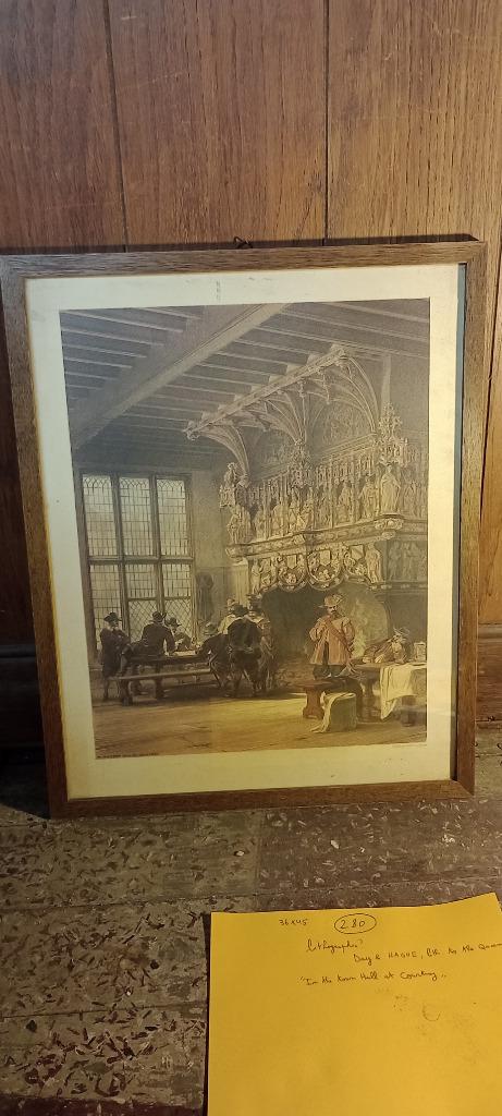 Gravure Kortrijk „In het stadhuis van Kortrijk”, 36x45, n280, Antiek en Kunst, Kunst | Etsen en Gravures, Ophalen of Verzenden
