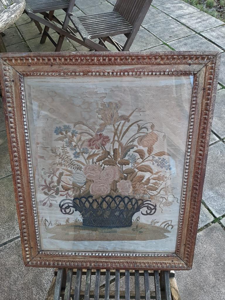 Tableau broderie de soie début 19es, Ophalen