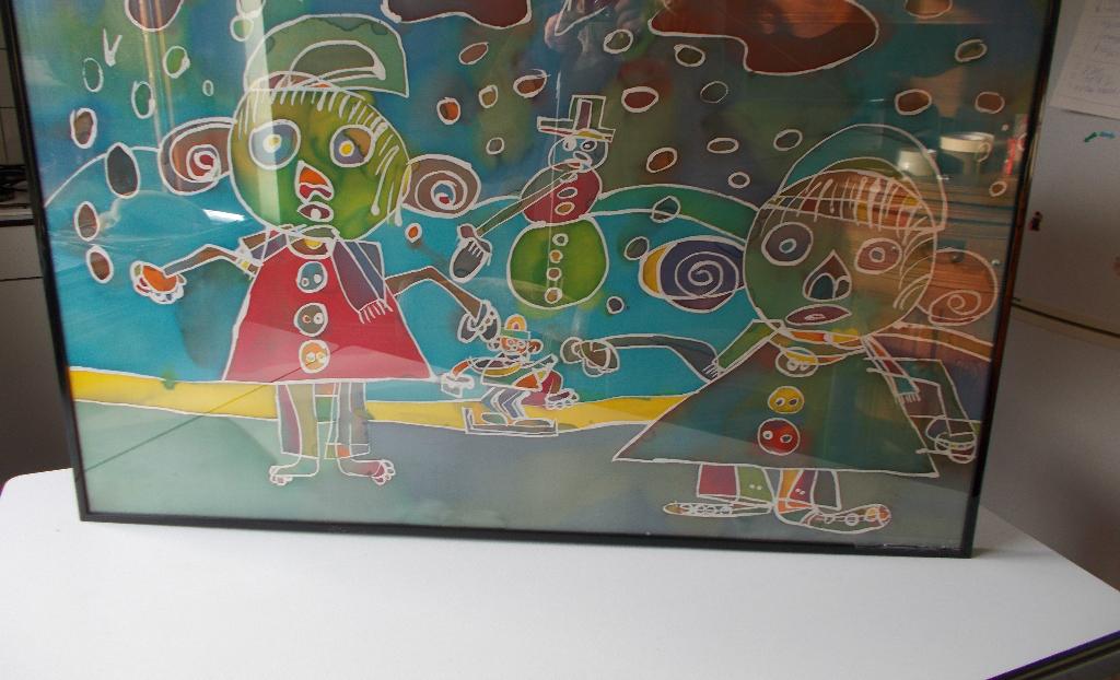 groot schilderij naïeve kunst achter glas, Antiek en Kunst, Ophalen