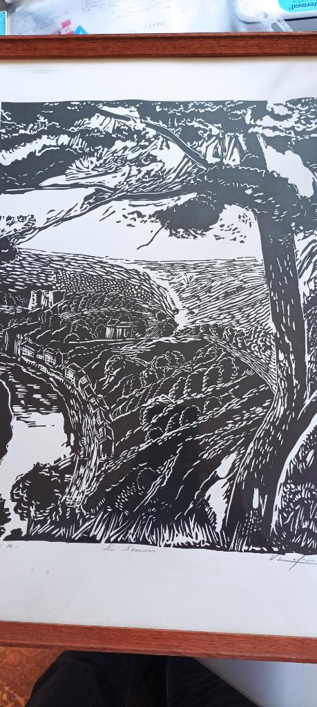 La Semois - Lithographie signée et numérotée 11/100 , N et B, Antiquités & Art, Enlèvement ou Envoi