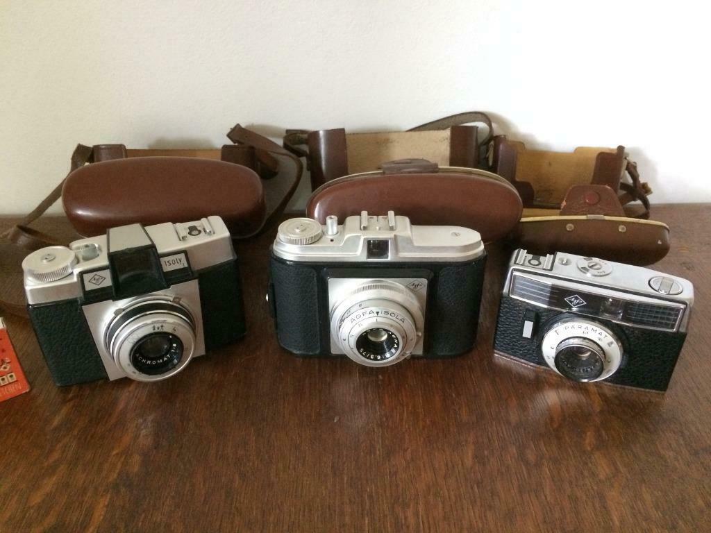 3 appareils photo Agfa originaux dans des sacs en cuir, vint, TV, Hi-fi & Vidéo, Appareils photo analogiques, Utilisé, Compact