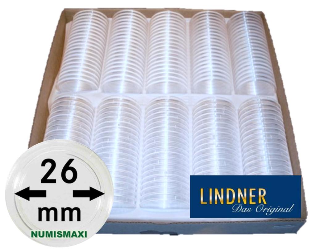 Doos met 100 stuks Lindner capsules 26 mm voor 2 euromunten, Postzegels en Munten, Ophalen of Verzenden