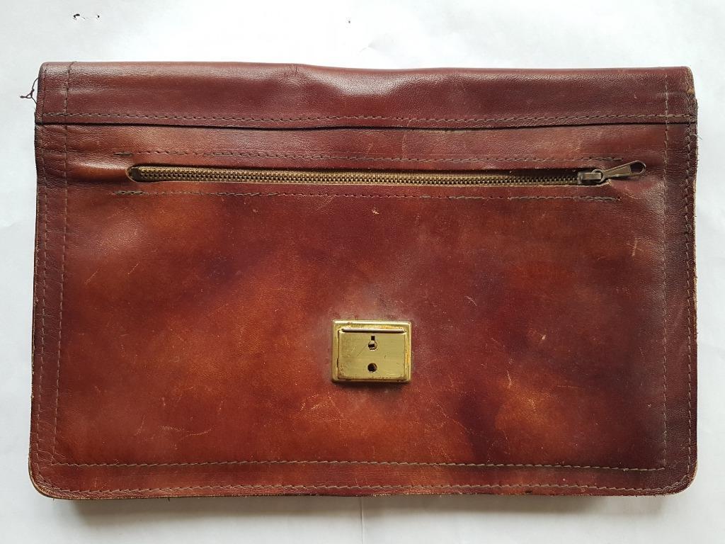 Vintage leren tas met sleutelloze sluiting 27 x 18 cm, Handtassen en Accessoires, Portemonnees, Ophalen of Verzenden, Gebruikt