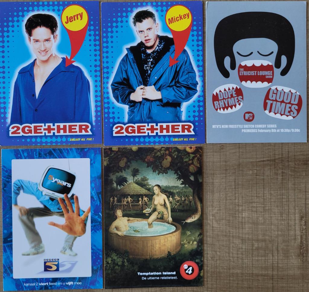 5 postkaarten van televisiezenders (Boomerang,...), Enlèvement ou Envoi, 1980 à nos jours, Non affranchie, Culture et Média