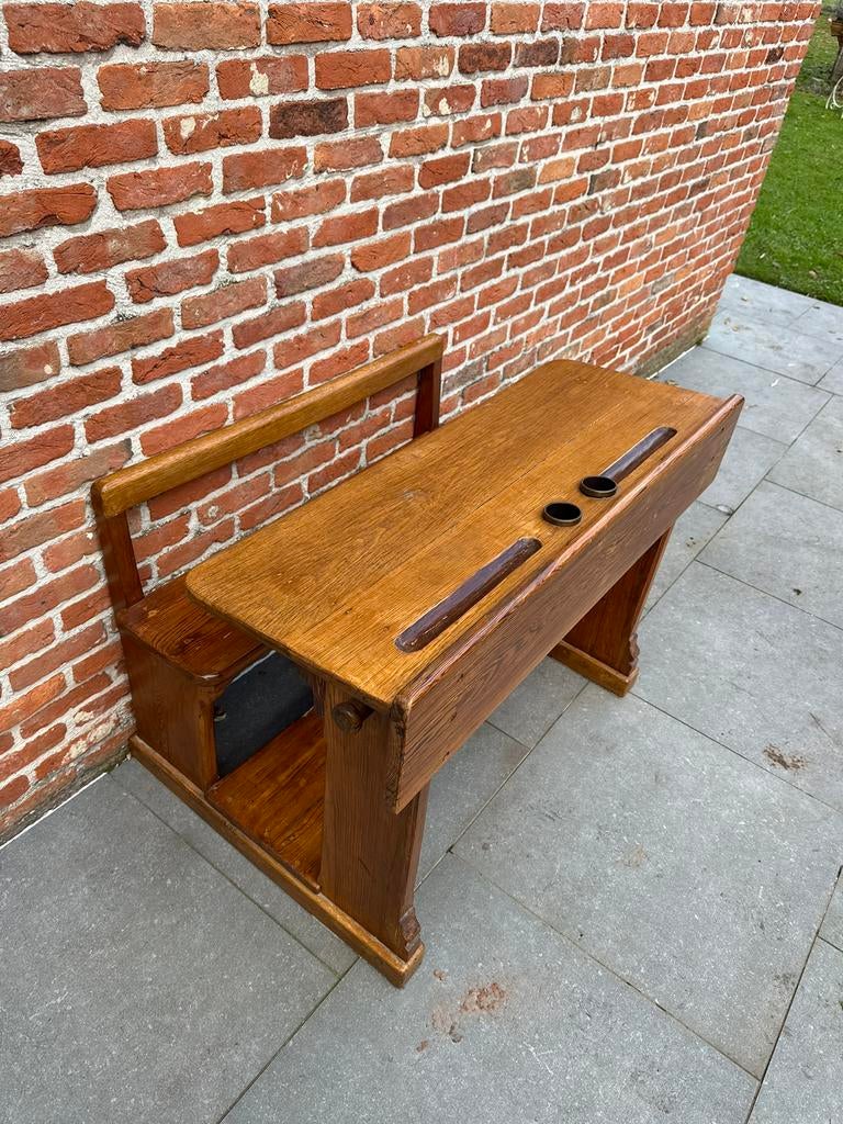 Vintage houten lessenaar schoolbank, Enlèvement, Utilisé
