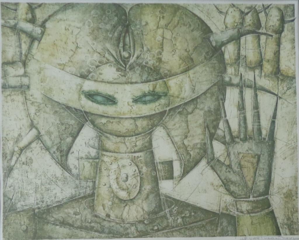 JEF VAN TUERENHOUT / PRIESTERES / KLEURLITHO / 75x87cm KADER, Ophalen