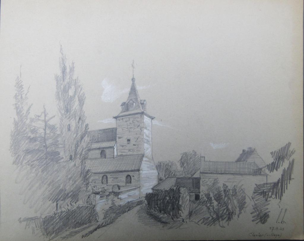 Tekening L. Boschmans - Clavier (village) St. Remacle, Antiek en Kunst, Ophalen of Verzenden