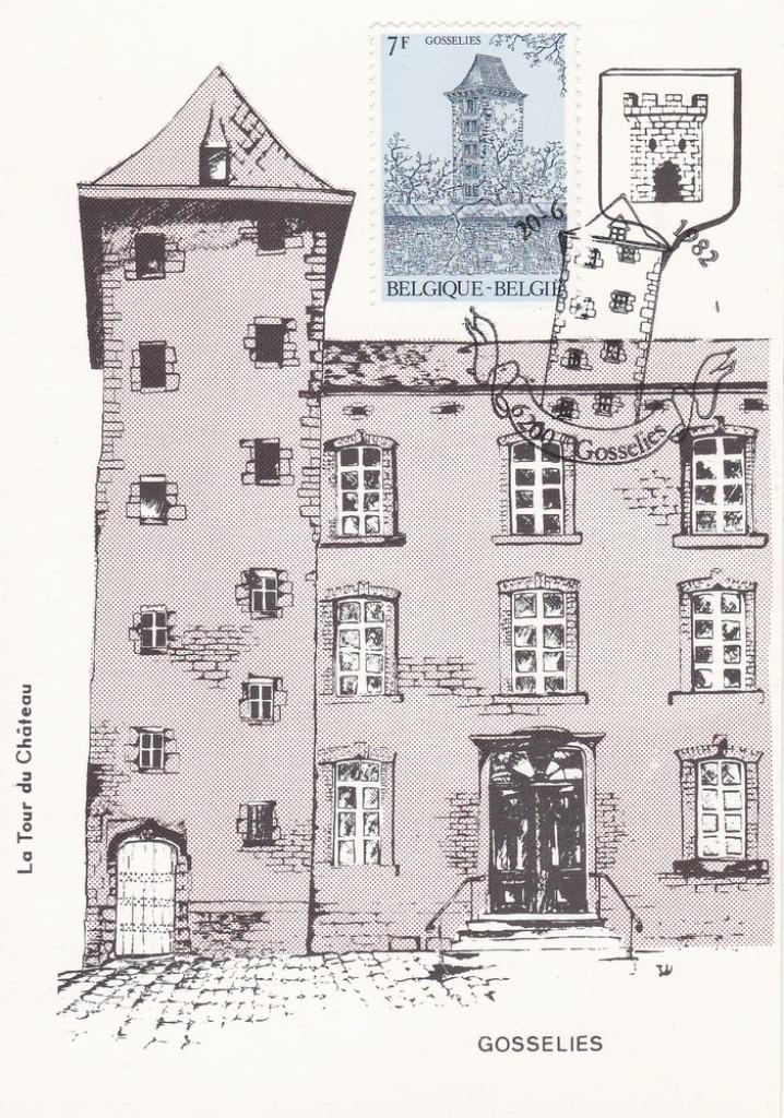 Carte postale Gosselies, la Tour du Château, Ophalen, Zonder envelop, Gestempeld, 1e dag stempel