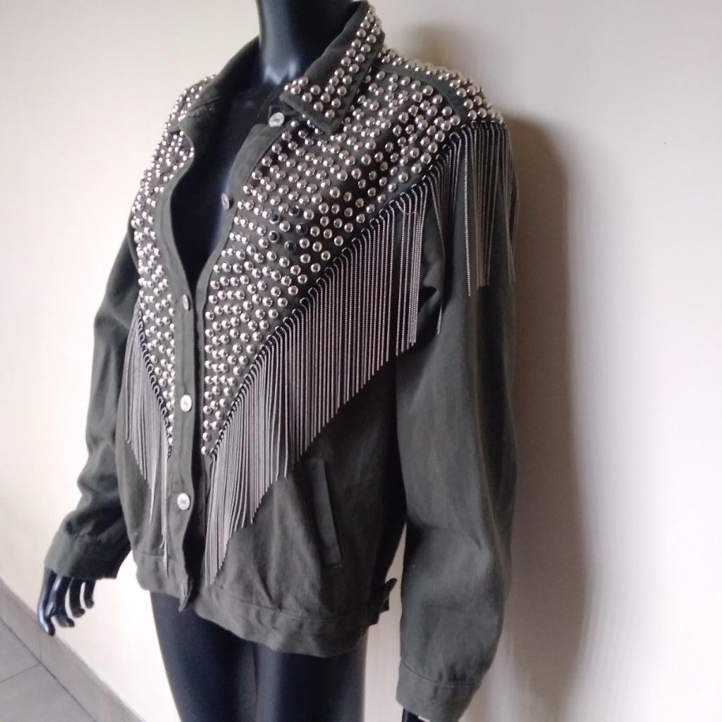 Belle veste tendance pour femme jeans, Jeansvest moggy, Envoi, Comme neuf, Vert
