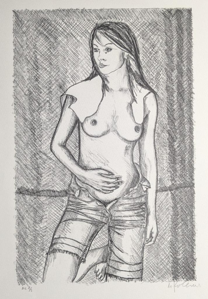 staand naakt - Litho - Marijan Kolesar - E.C., Antiek en Kunst, Ophalen of Verzenden