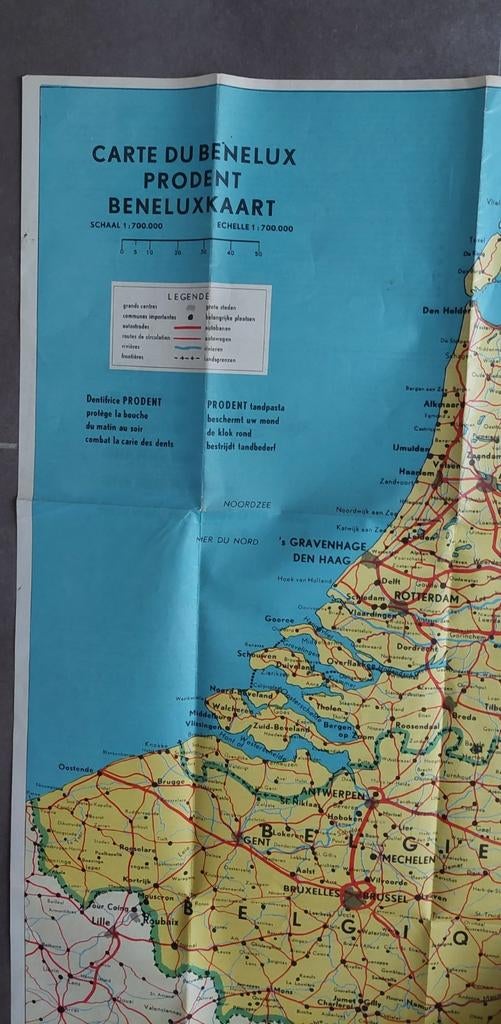 Carte du Benelux. Publicité sur le dentifrice Prodent. Année, Enlèvement ou Envoi, Utilisé