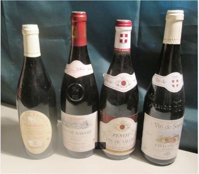 4x Vieux vin rouge - Vin de Savoie - 1999/2000, Enlèvement ou Envoi, Pleine, Comme neuf, Vin rouge