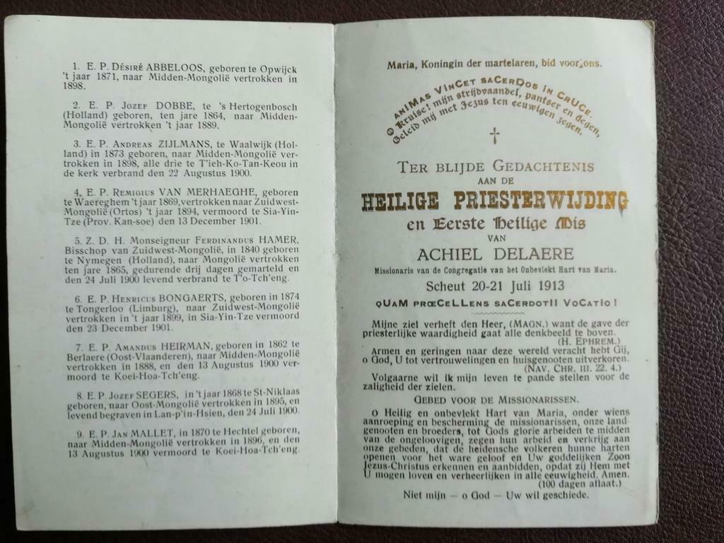Heilige Priesterwijding Achiel Delaere 1913 Scheut, Verzamelen, Ophalen of Verzenden