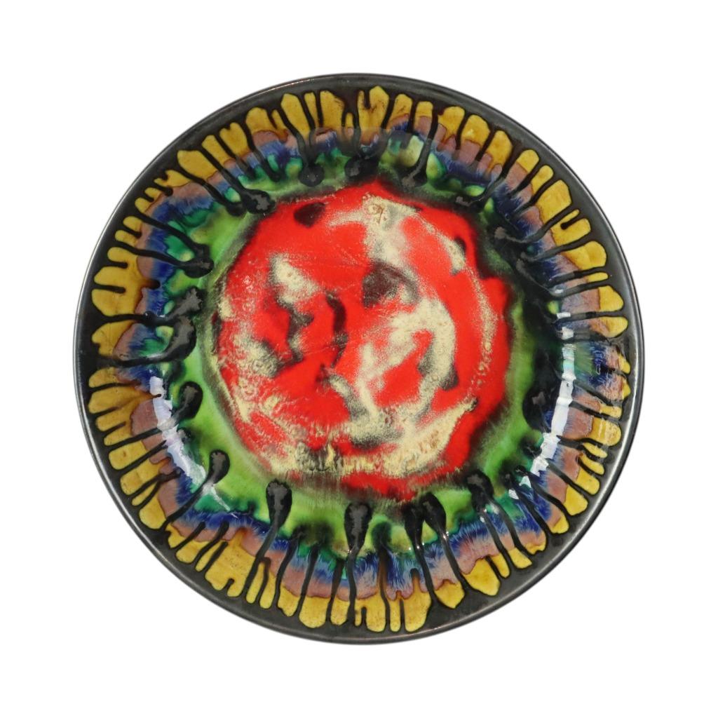 Fruitschaal XL Kunst Keramiek Wanddecoratie Druppelglazuur, Gebruikt, Porselein of Keramiek, Schaal, Rond