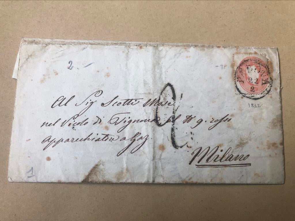 Italië  postwaardestukken uit 1862 bestemming Milaan, Brief