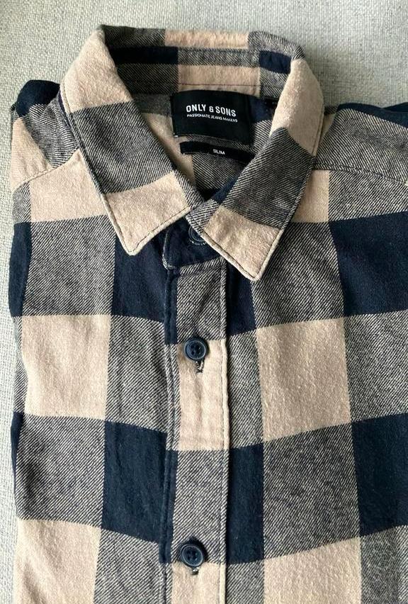 Chemise Only taille S à carreaux (rdv gare bxl nord possible, Tour de cou 38 (S) ou plus petit, Enlèvement, Porté, Bleu