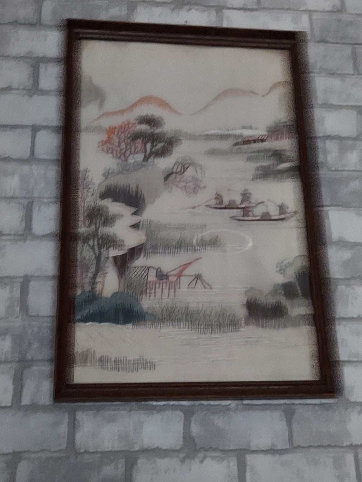 Chinees  schilderij genaaid, Ophalen