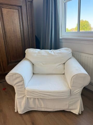 Ikea Ektorp fauteuil wit + extra hoes, Huis en Inrichting, Ophalen, Zo goed als nieuw, Eenpersoons, Hout