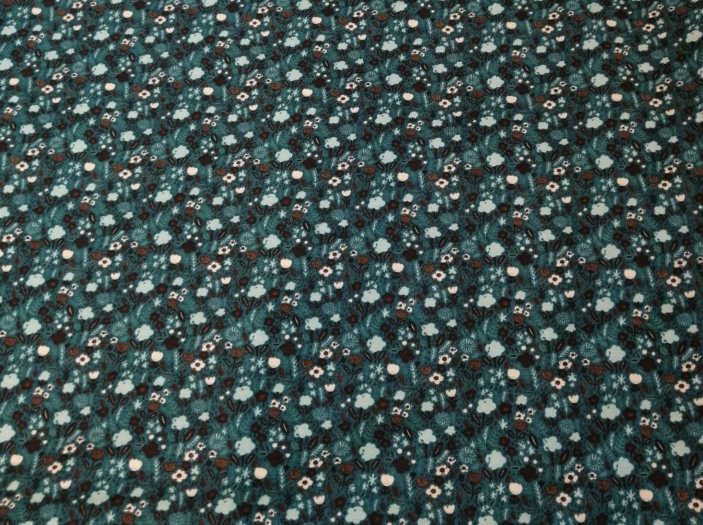 Outlet : Jersey stof Stenzo wilde bloemen, petrol, Hobby & Loisirs créatifs, Tissus & Chiffons, Neuf, 200 cm ou plus, Coton, Vert