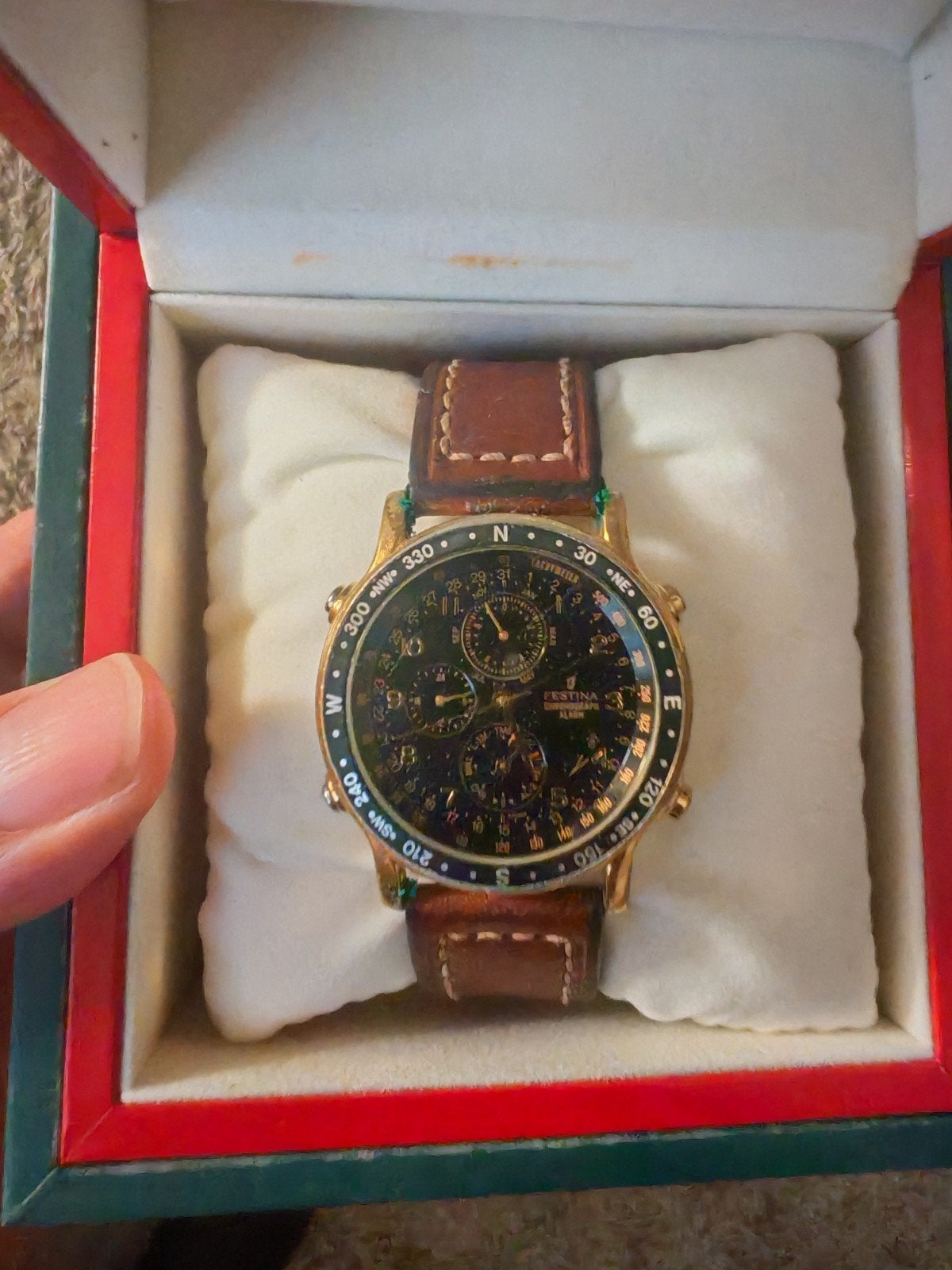 Montre homme Festina Chronographe Alarme - Dorée - Bon état, Enlèvement, Cuir