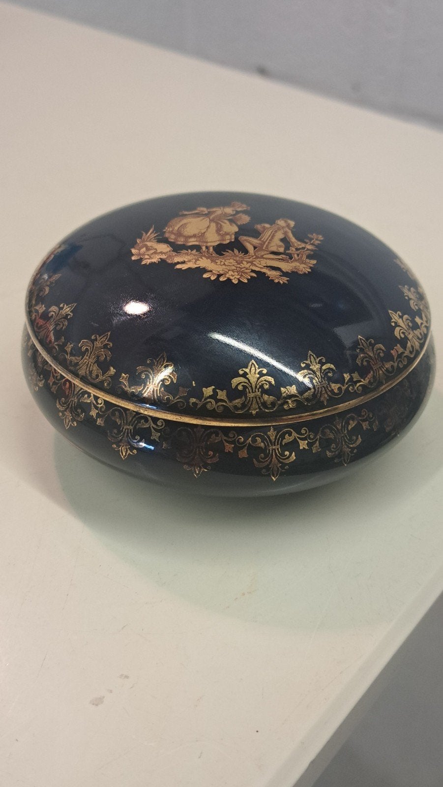 limoges sierpotje jaren 50 kobaltblauw  12 cm intact, Antiek en Kunst, Ophalen of Verzenden