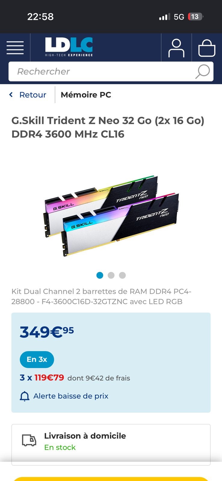 RAM G SKILL TRIDENT Z RGB ( 64 go ) 4x 16 go, Computers en Software, RAM geheugen, Ophalen of Verzenden
