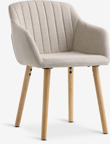 6 chaises JYSK ADSLEV en tissu beige, Maison & Meubles, Autres couleurs, Comme neuf, Enlèvement, Cinq, Six Chaises ou plus