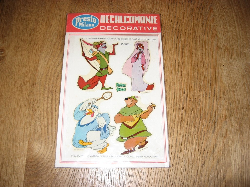 Vintage Robin Hood Walt Disney Productions P 0041, Ophalen, Overige figuren, Nieuw, Plaatje, Poster of Sticker