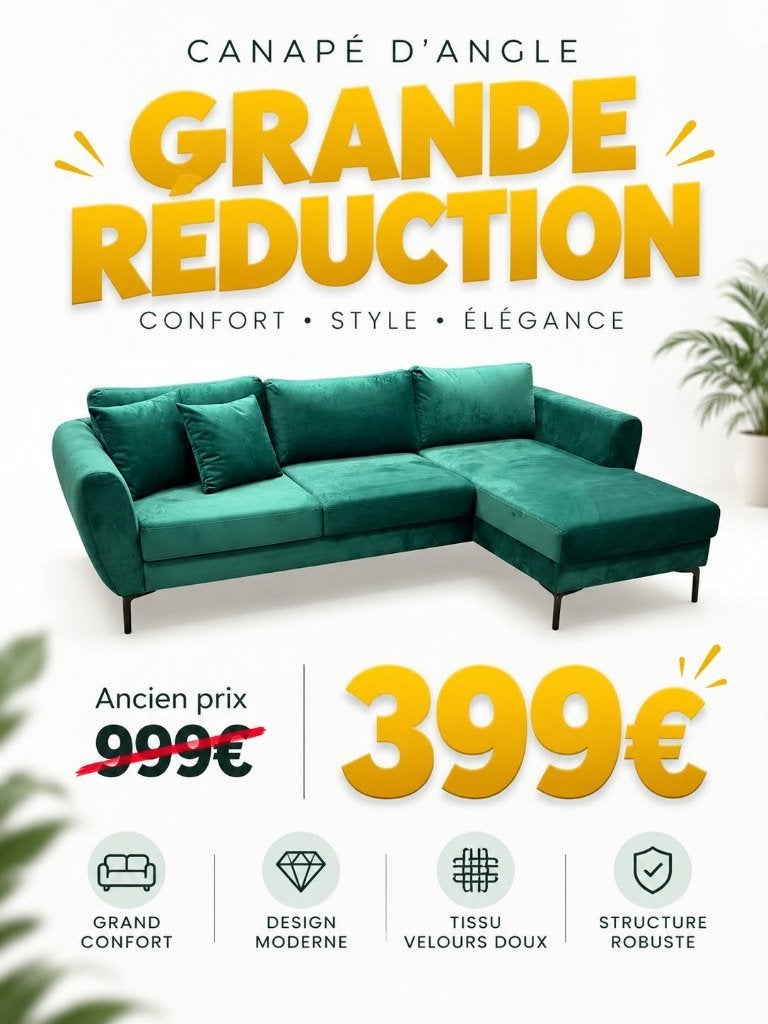 Canapé d’Angle en Velours, Modern, Tissus, Neuf, Trois personnes