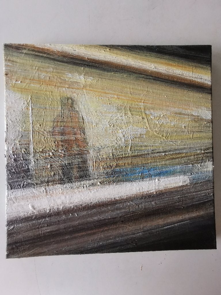 In de metro (wachten op ...), Antiquités & Art, Art | Peinture | Moderne, Enlèvement, Signé, Peinture acrylique, Autre sujet