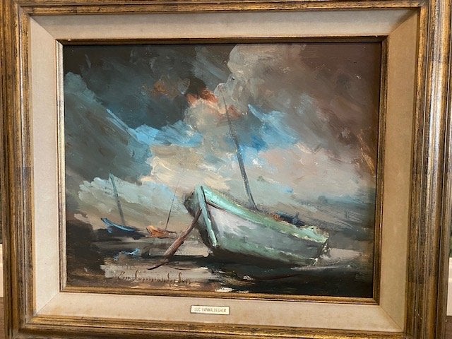 schilderij Luc Van Maldegem, Antiek en Kunst, Ophalen of Verzenden, Klassiek, Ingelijst, Maritiem / water