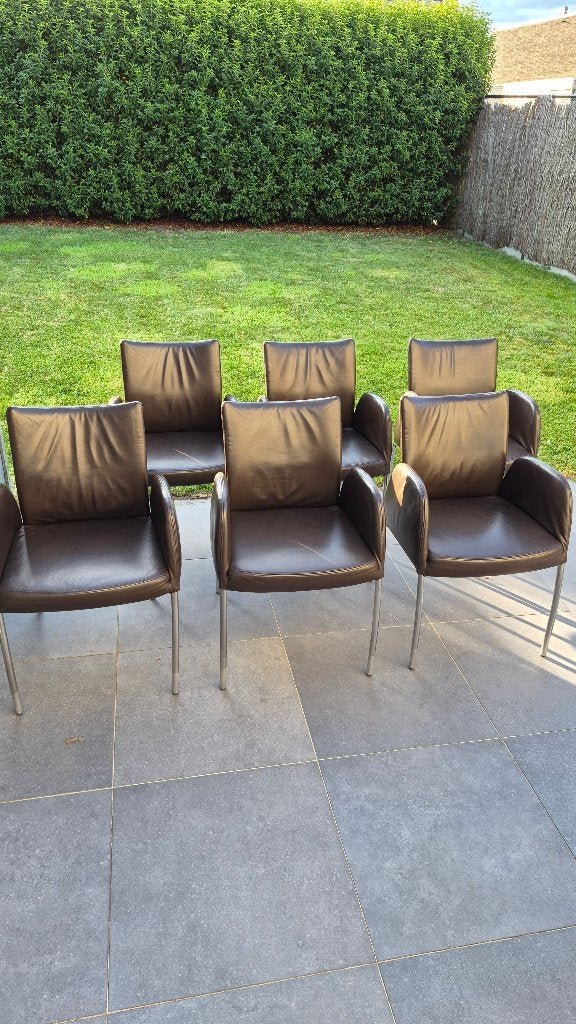 6 originele lederen design stoelen van Nomada, Ophalen, Gebruikt, Bruin, Design, tijdloos