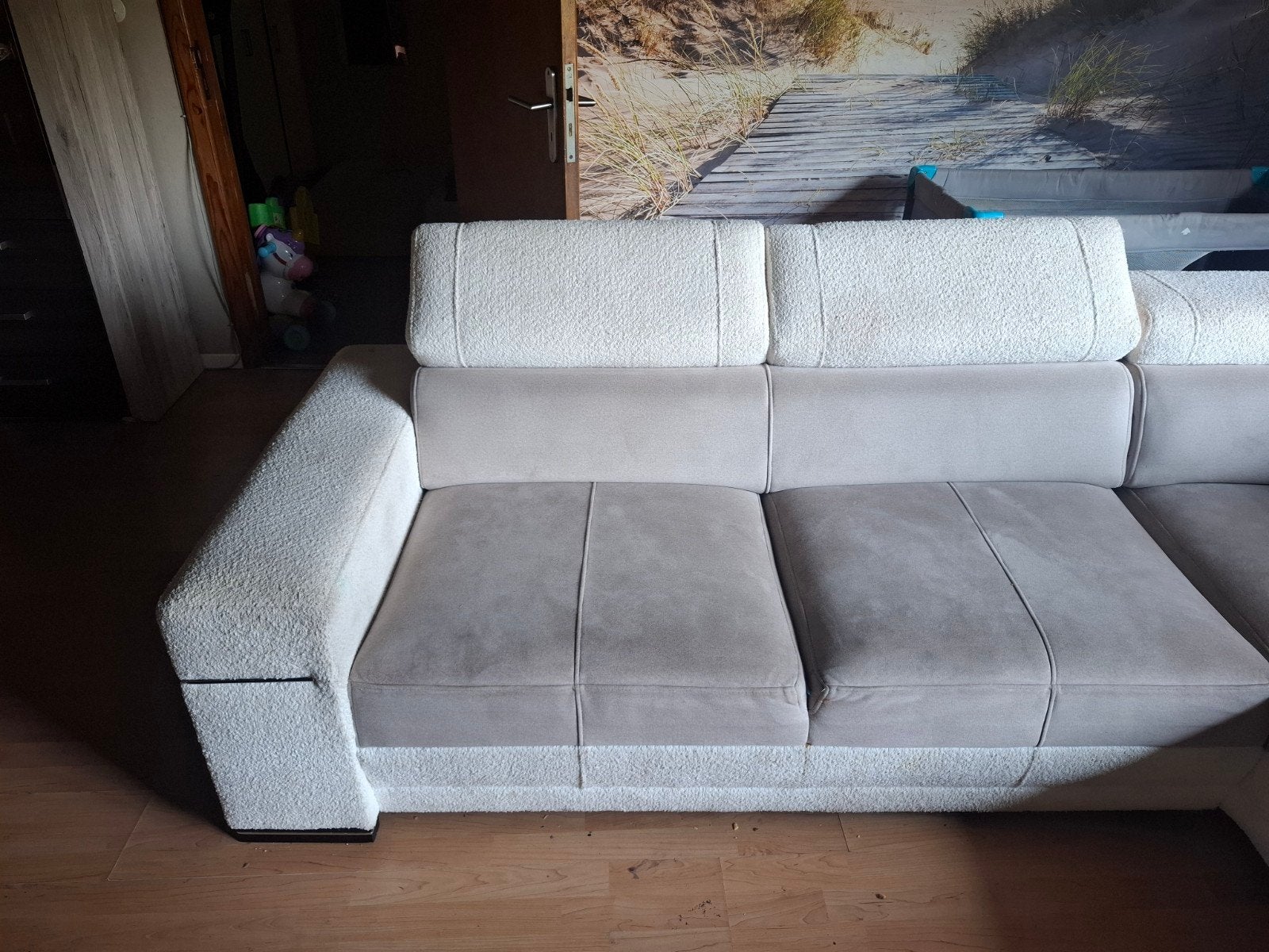 Canapé  d'angle blanc et beige, Enlèvement, Comme neuf, Synthétique, Moderne