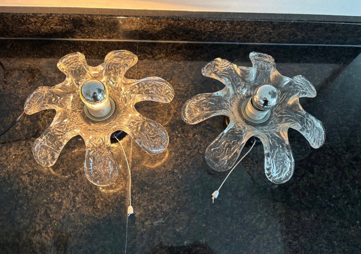 Set van 2 Vintage Murano Ijsglas Lampenkappen, Ophalen of Verzenden, Gebruikt