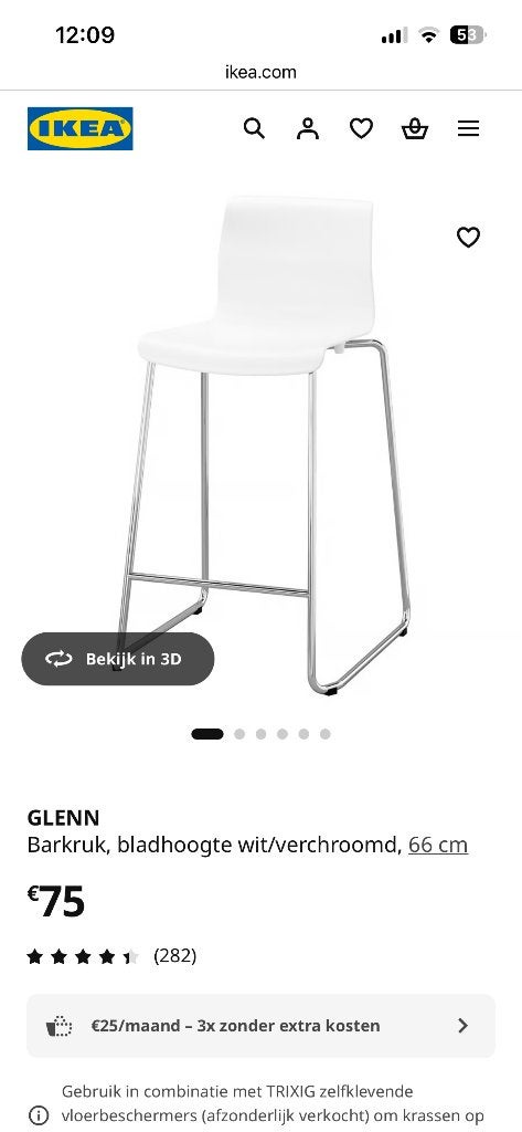 4 Witte IKEA barkrukken - Glenn, Huis en Inrichting, Barkrukken, Ophalen, Gebruikt, Met voetsteun, 90 cm of meer