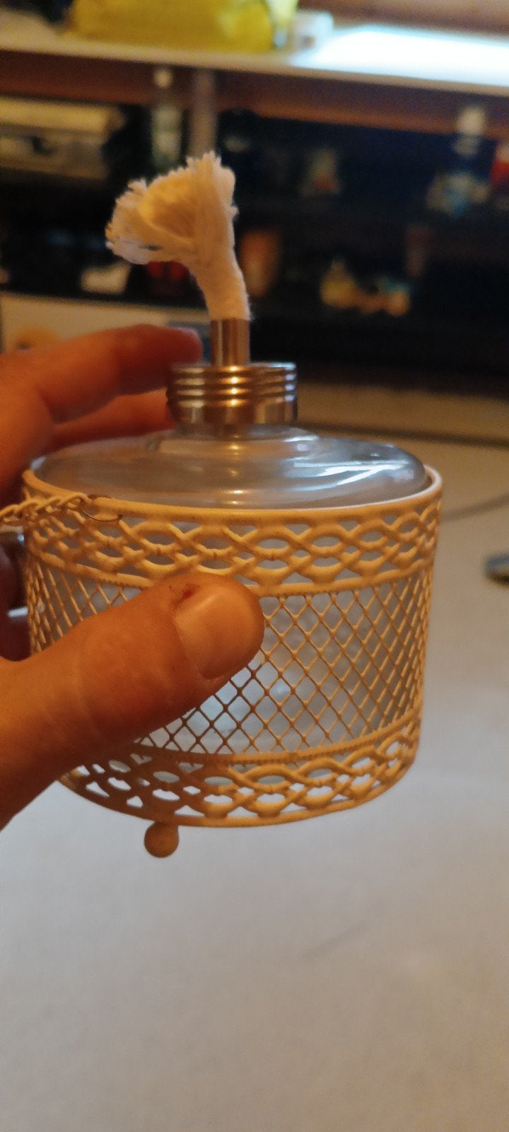 prachtige olielamp., Wit, Ophalen of Verzenden, Glas, Olielamp