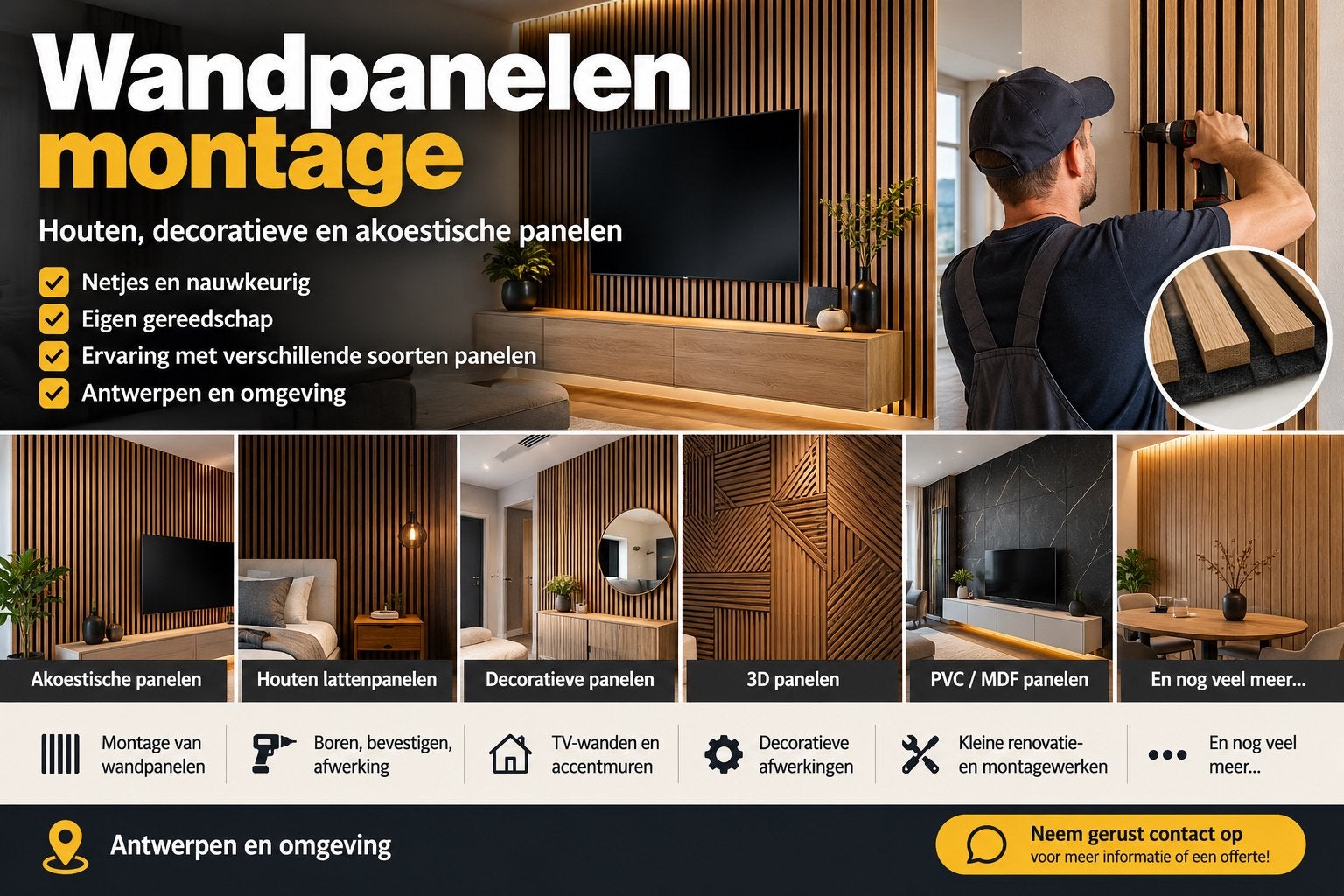 Wandpanelen monteren – Antwerpen en omgeving, Ophalen of Verzenden