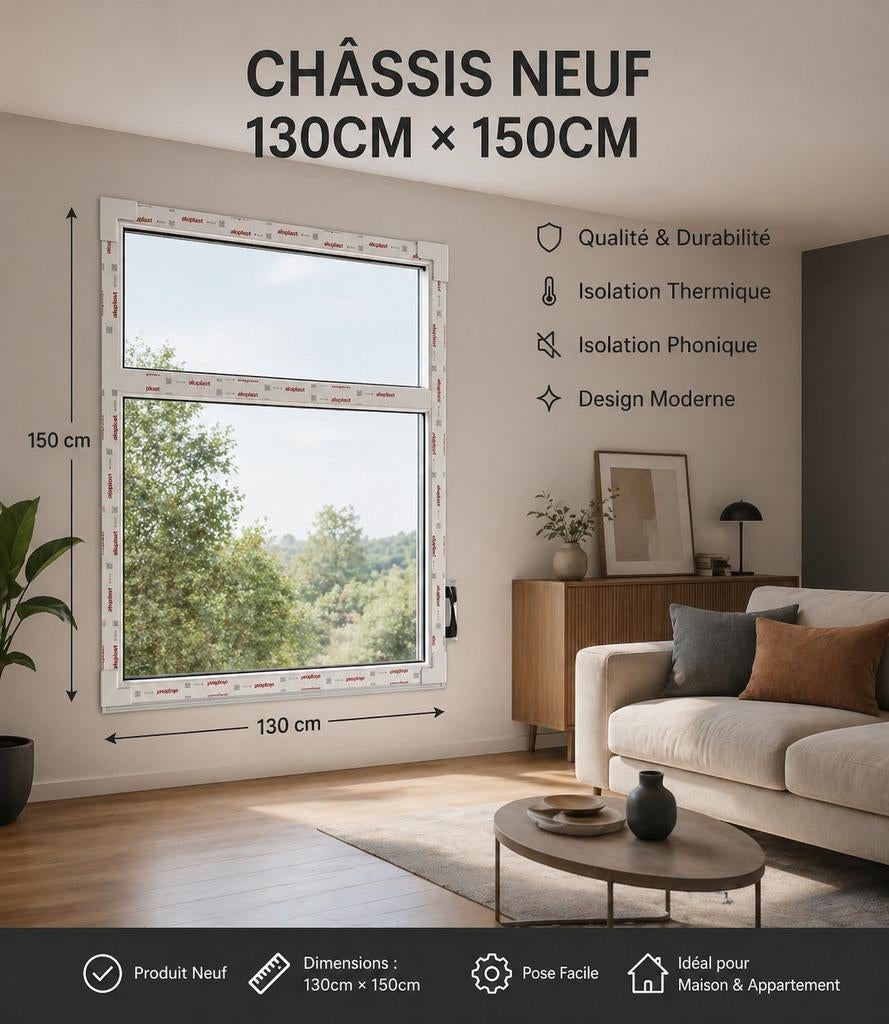 Châssis PVC Aluplast neuf 130x150 – Double vitrage – 90 €, Bricolage & Construction, Vitres, Châssis & Fenêtres, Enlèvement ou Envoi
